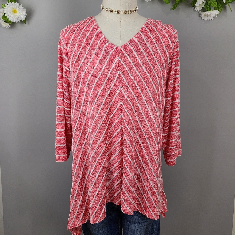 New Directions Pink Top Woth White Stripes Sz 2x
